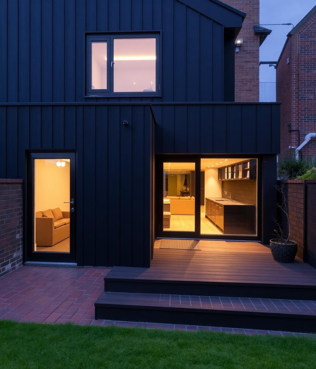 Black timber wraparound extension on a Clapham London terrace